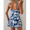 imageB2prity One Piece Swimdress Swimsuits for Women Tummy Control Swim Dresses Skirt V Neck Wrap Bathing SuitBlue Leaf Printed