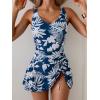 imageB2prity One Piece Swimdress Swimsuits for Women Tummy Control Swim Dresses Skirt V Neck Wrap Bathing SuitBlue Leaf Printed