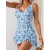 imageB2prity One Piece Swimdress Swimsuits for Women Tummy Control Swim Dresses Skirt V Neck Wrap Bathing SuitBlue White Floral