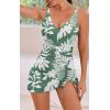 imageB2prity One Piece Swimdress Swimsuits for Women Tummy Control Swim Dresses Skirt V Neck Wrap Bathing SuitLeaf Printed 1