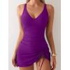 imageB2prity One Piece Swimdress Swimsuits for Women Tummy Control Swim Dresses Skirt V Neck Wrap Bathing SuitPurple