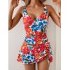 imageB2prity One Piece Swimdress Swimsuits for Women Tummy Control Swim Dresses Skirt V Neck Wrap Bathing SuitRed Floral