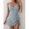 imageB2prity One Piece Swimdress Swimsuits for Women Tummy Control Swim Dresses Skirt V Neck Wrap Bathing SuitRibbed  Grey Blue