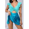 imageB2prity Tummy Control One Piece Swimsuit for Women Ruffle Swimdress V Neck Wrap Bathing Suit Cutout Swimwear with SkirtBlue Color Block
