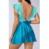 imageB2prity Tummy Control One Piece Swimsuit for Women Ruffle Swimdress V Neck Wrap Bathing Suit Cutout Swimwear with SkirtBlue Color Block
