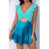 imageB2prity Tummy Control One Piece Swimsuit for Women Ruffle Swimdress V Neck Wrap Bathing Suit Cutout Swimwear with SkirtBlue Color Block
