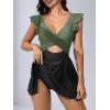 imageB2prity Tummy Control One Piece Swimsuit for Women Ruffle Swimdress V Neck Wrap Bathing Suit Cutout Swimwear with SkirtGreen black