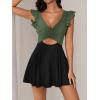 imageB2prity Tummy Control One Piece Swimsuit for Women Ruffle Swimdress V Neck Wrap Bathing Suit Cutout Swimwear with SkirtGreen black