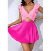 imageB2prity Tummy Control One Piece Swimsuit for Women Ruffle Swimdress V Neck Wrap Bathing Suit Cutout Swimwear with SkirtPink Color Block