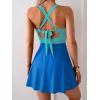 imageB2prity Womens One Piece Swimdress Swimsuit Tummy Control Swim Dress Modest Full Coverage Bathing Suit with SkirtBlue Block