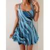 imageB2prity Womens One Piece Swimdress Swimsuit Tummy Control Swim Dress Modest Full Coverage Bathing Suit with SkirtBlue Irregular Stripes
