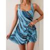 imageB2prity Womens One Piece Swimdress Swimsuit Tummy Control Swim Dress Modest Full Coverage Bathing Suit with SkirtBlue Irregular Stripes