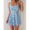 imageB2prity Womens One Piece Swimdress Swimsuit Tummy Control Swim Dress Modest Full Coverage Bathing Suit with SkirtDark Blue Print