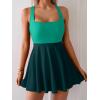 imageB2prity Womens One Piece Swimdress Swimsuit Tummy Control Swim Dress Modest Full Coverage Bathing Suit with SkirtGreen and Dark Green