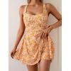 imageB2prity Womens One Piece Swimdress Swimsuit Tummy Control Swim Dress Modest Full Coverage Bathing Suit with SkirtOrange White Floral