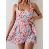 imageB2prity Womens One Piece Swimdress Swimsuit Tummy Control Swim Dress Modest Full Coverage Bathing Suit with SkirtPink Blue Floral