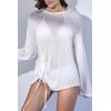 imageB2prity Womens Swimsuit Coverup Long Sleeve Loose Beach Blouse Tops Bathing Suit Cover Ups Drawstring Bikini Cover UpWhite