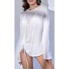 imageB2prity Womens Swimsuit Coverup Long Sleeve Loose Beach Blouse Tops Bathing Suit Cover Ups Drawstring Bikini Cover UpWhite