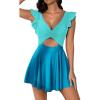 imageB2prity Tummy Control One Piece Swimsuit for Women Ruffle Swimdress V Neck Wrap Bathing Suit Cutout Swimwear with SkirtBlue Color Block