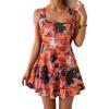 imageB2prity Womens One Piece Swimdress Swimsuit Tummy Control Swim Dress Modest Full Coverage Bathing Suit with SkirtOrange Yellow Floral