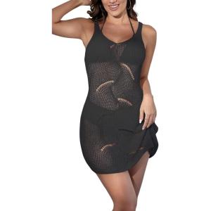 imageB2prity Womens Swimsuit Crochet Cover Up Knit Bikini Bathing Suit Swimwear Coverup Sleeveless V Neck Beach DressBlack