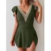imageB2prity Womens One Piece Swim Dress Swimsuit Tummy Control Bathing Suit Skirt Ruffle V Neck Split SwimwearArmy Green
