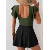 imageB2prity Womens One Piece Swim Dress Swimsuit Tummy Control Bathing Suit Skirt Ruffle V Neck Split SwimwearArmy Green black