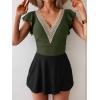 imageB2prity Womens One Piece Swim Dress Swimsuit Tummy Control Bathing Suit Skirt Ruffle V Neck Split SwimwearArmy Green black