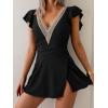 imageB2prity Womens One Piece Swim Dress Swimsuit Tummy Control Bathing Suit Skirt Ruffle V Neck Split SwimwearBlack