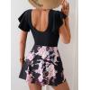imageB2prity Womens One Piece Swim Dress Swimsuit Tummy Control Bathing Suit Skirt Ruffle V Neck Split SwimwearBlack pink Print