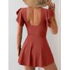 imageB2prity Womens One Piece Swim Dress Swimsuit Tummy Control Bathing Suit Skirt Ruffle V Neck Split SwimwearBrick Red