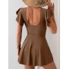 imageB2prity Womens One Piece Swim Dress Swimsuit Tummy Control Bathing Suit Skirt Ruffle V Neck Split SwimwearBrown