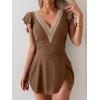 imageB2prity Womens One Piece Swim Dress Swimsuit Tummy Control Bathing Suit Skirt Ruffle V Neck Split SwimwearBrown