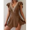 imageB2prity Womens One Piece Swim Dress Swimsuit Tummy Control Bathing Suit Skirt Ruffle V Neck Split SwimwearBrown