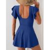 imageB2prity Womens One Piece Swim Dress Swimsuit Tummy Control Bathing Suit Skirt Ruffle V Neck Split SwimwearDark Blue