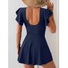 imageB2prity Womens One Piece Swim Dress Swimsuit Tummy Control Bathing Suit Skirt Ruffle V Neck Split SwimwearNavy Blue
