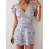 imageB2prity Womens One Piece Swim Dress Swimsuit Tummy Control Bathing Suit Skirt Ruffle V Neck Split SwimwearOrange Floral Print