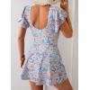 imageB2prity Womens One Piece Swim Dress Swimsuit Tummy Control Bathing Suit Skirt Ruffle V Neck Split SwimwearOrange Floral Print