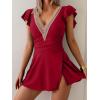 imageB2prity Womens One Piece Swim Dress Swimsuit Tummy Control Bathing Suit Skirt Ruffle V Neck Split SwimwearRed