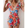imageB2prity Womens One Piece Swim Dress Swimsuit Tummy Control Bathing Suit Skirt Ruffle V Neck Split SwimwearRed Floral Print