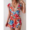 imageB2prity Womens One Piece Swim Dress Swimsuit Tummy Control Bathing Suit Skirt Ruffle V Neck Split SwimwearRed Floral Print