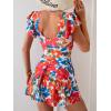 imageB2prity Womens One Piece Swim Dress Swimsuit Tummy Control Bathing Suit Skirt Ruffle V Neck Split SwimwearRed Floral Print