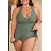 imageB2prity Womens Plus Size One Piece Swimdress Swimsuit Tummy Control Slimming Swim Dress Mesh Drawstring Skirted Bathing SuitArmy Green