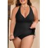 imageB2prity Womens Plus Size One Piece Swimdress Swimsuit Tummy Control Slimming Swim Dress Mesh Drawstring Skirted Bathing SuitBlack