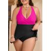imageB2prity Womens Plus Size One Piece Swimdress Swimsuit Tummy Control Slimming Swim Dress Mesh Drawstring Skirted Bathing SuitHot Pink black