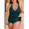 imageB2prity Womens Plus Size One Piece Swimdress Swimsuit Tummy Control Slimming Swim Dress Mesh Drawstring Skirted Bathing SuitPeacock Green