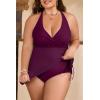 imageB2prity Womens Plus Size One Piece Swimdress Swimsuit Tummy Control Slimming Swim Dress Mesh Drawstring Skirted Bathing SuitWine Red