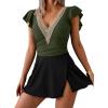 imageB2prity Womens One Piece Swim Dress Swimsuit Tummy Control Bathing Suit Skirt Ruffle V Neck Split SwimwearArmy Green black