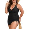imageB2prity Womens Plus Size One Piece Swimdress Swimsuit Tummy Control Slimming Swim Dress Mesh Drawstring Skirted Bathing SuitBlack