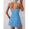 imageB2prity Tankini Swimsuit for Women Slimming Tummy Control Two Piece Bathing Suit Drawstring Swimwear Tank Top with SkirtBlue White Crushed Floral